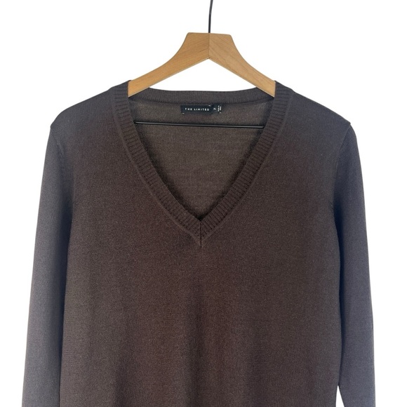 Vintage THE LIMITED Women's Brown Wool Blend V-Neck Sweater Dark Academia XL - Picture 4 of 8